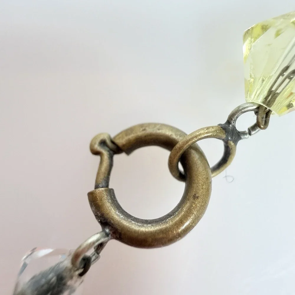 Vintage Faceted Glass Necklace Yellow Bicone Beads Clear Crystal Spacers 16